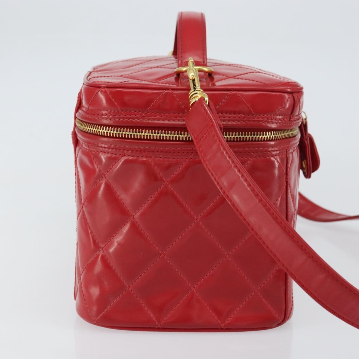 Chanel Vintage Vanity Case Patent Red Patent_Leather Handbag (Pre-Owned)