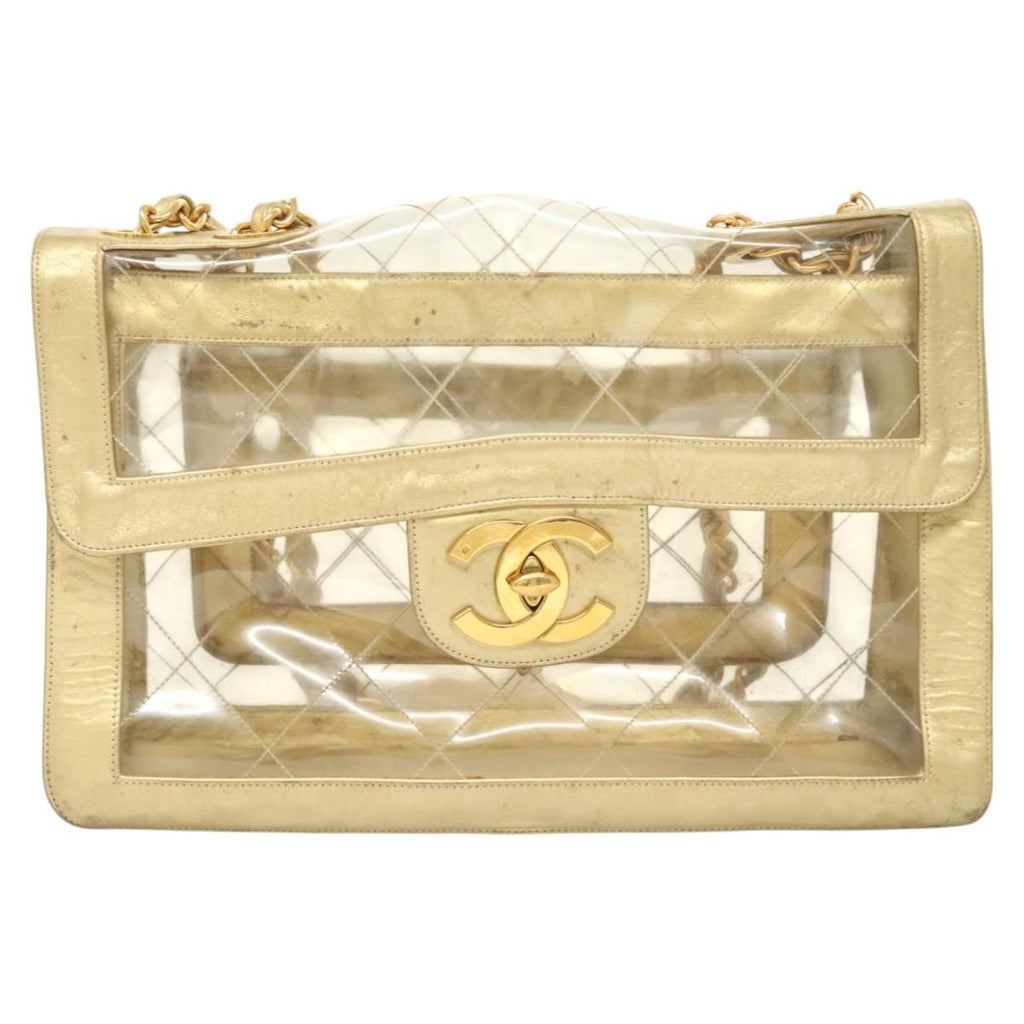 Chanel Classic Single Flap Bag Quilted Applique Vinyl Clear Vinyl Bag (Pre-Owned)