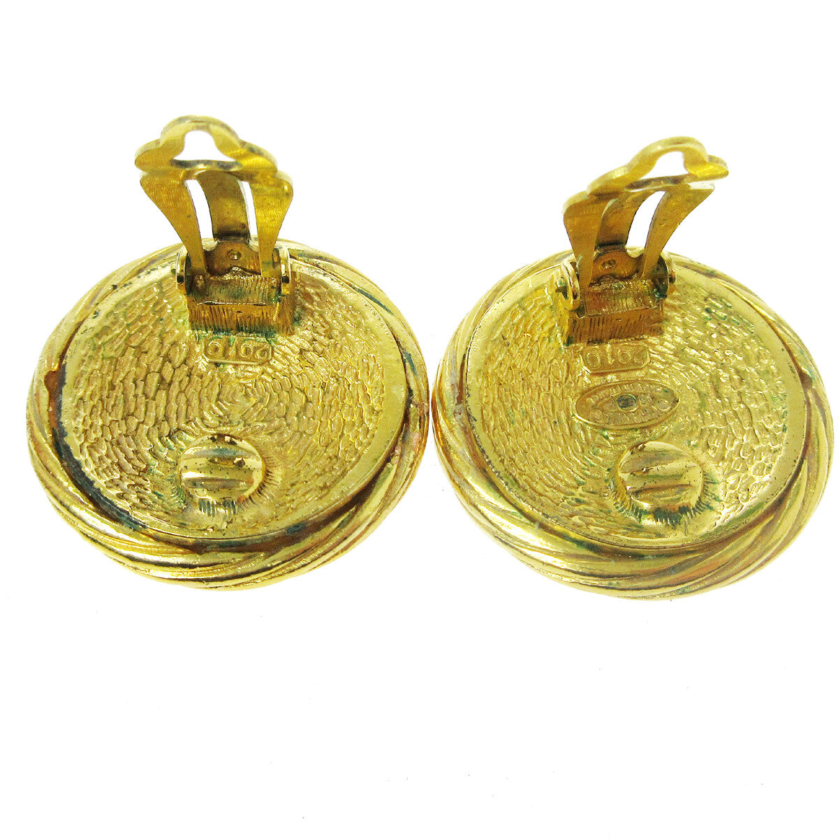 Chanel Cc Button Clip-On Earrings Metal Gold Gold_Plated Earrings Jewelry (Pre-Owned)