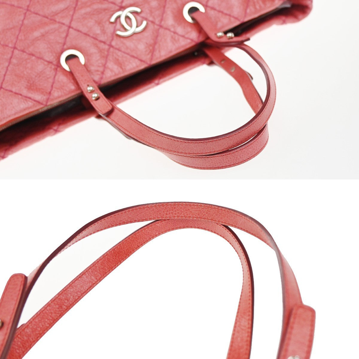 Chanel On The Road Tote Quilted Leather Pink Leather Tote Bag Bag (Pre-Owned)