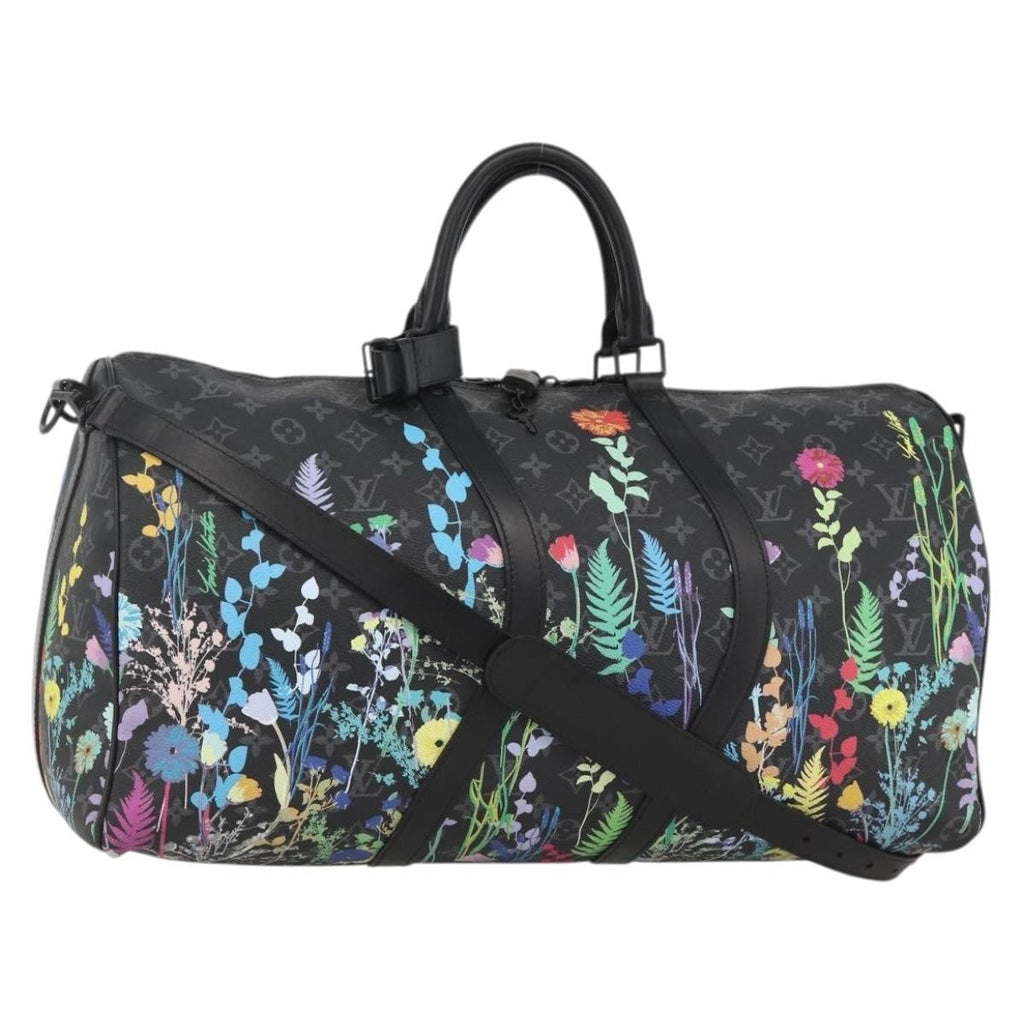 Louis Vuitton Keepall Bandouliere Bag Limited Edition Foliage Monogram Eclipse Black Canvas Travel Bag Bag (Pre-Owned)