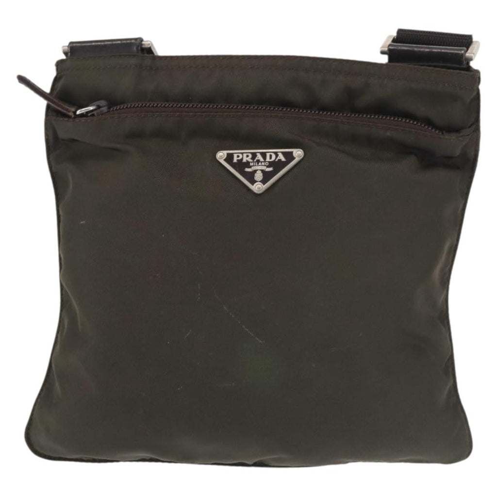 Prada Front Pocket Messenger Bag Tessuto Khaki Nylon Shoulder Bag Bag (Pre-Owned)