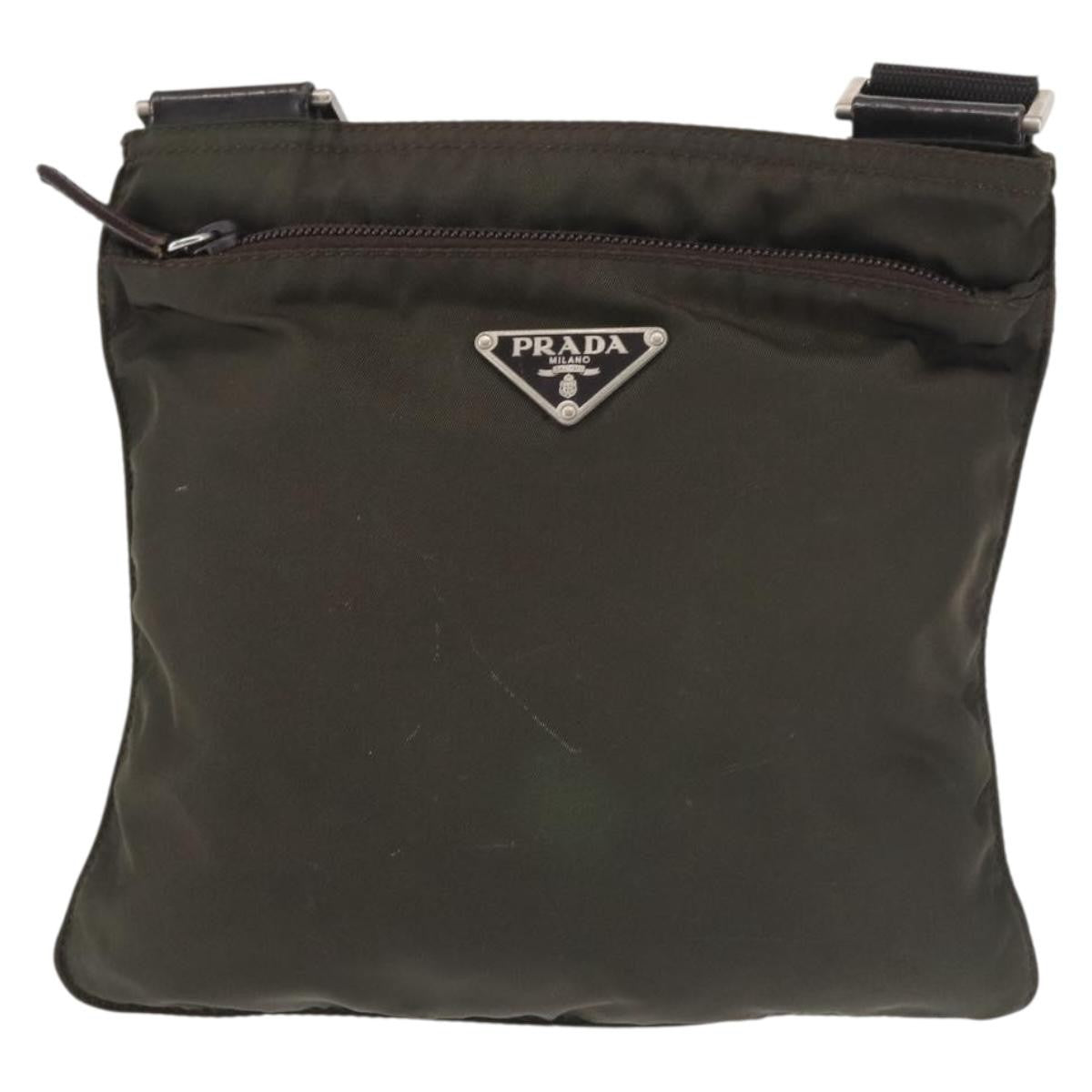Prada Front Pocket Messenger Bag Tessuto Khaki Nylon Shoulder Bag Bag (Pre-Owned)