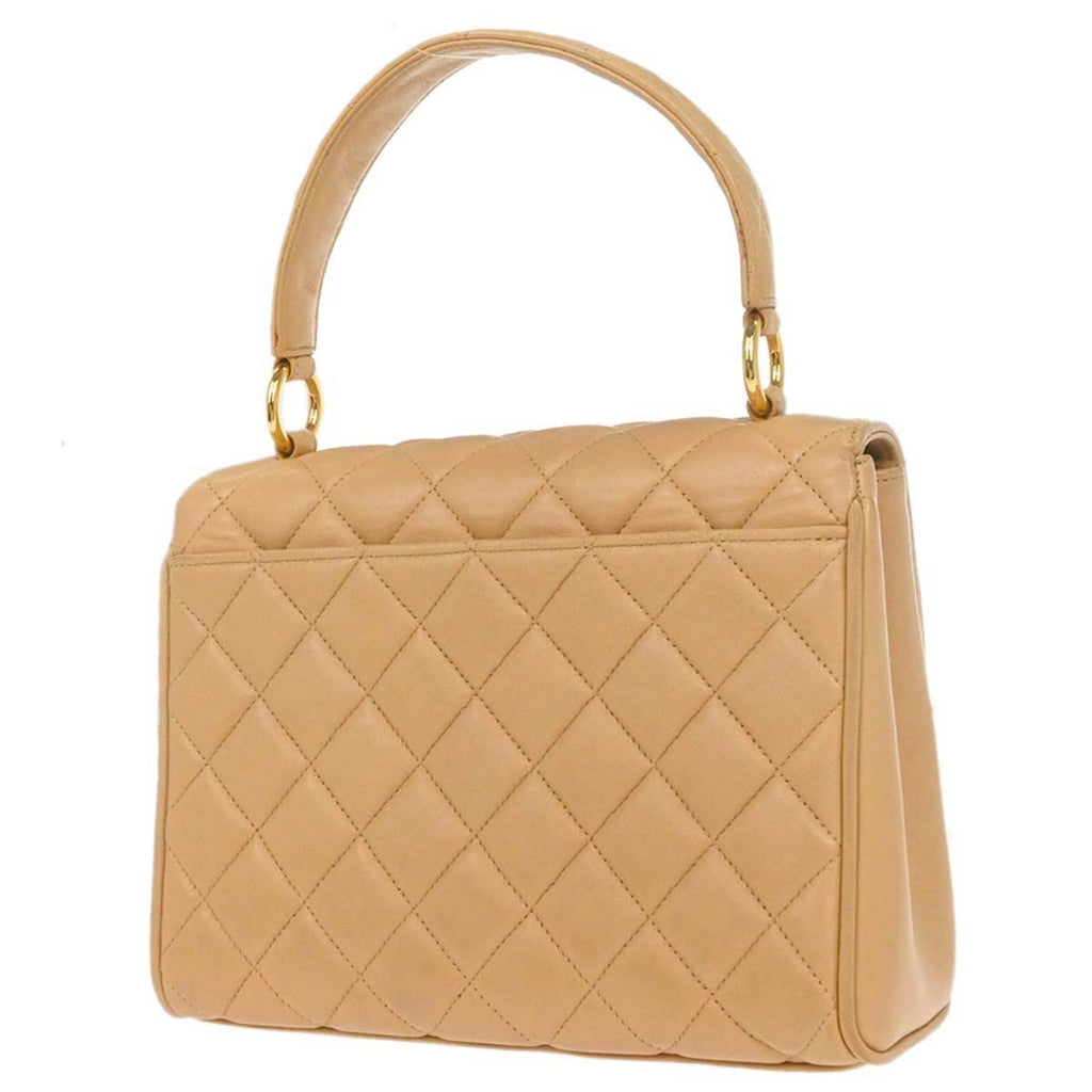 Chanel Vintage Top Handle Flap Bag Quilted Lambskin Beige Leather Handbag (Pre-Owned)