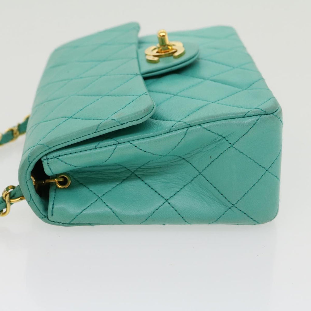 Chanel Square Classic Single Flap Bag Quilted Lambskin Blue Leather Handbag (Pre-Owned)