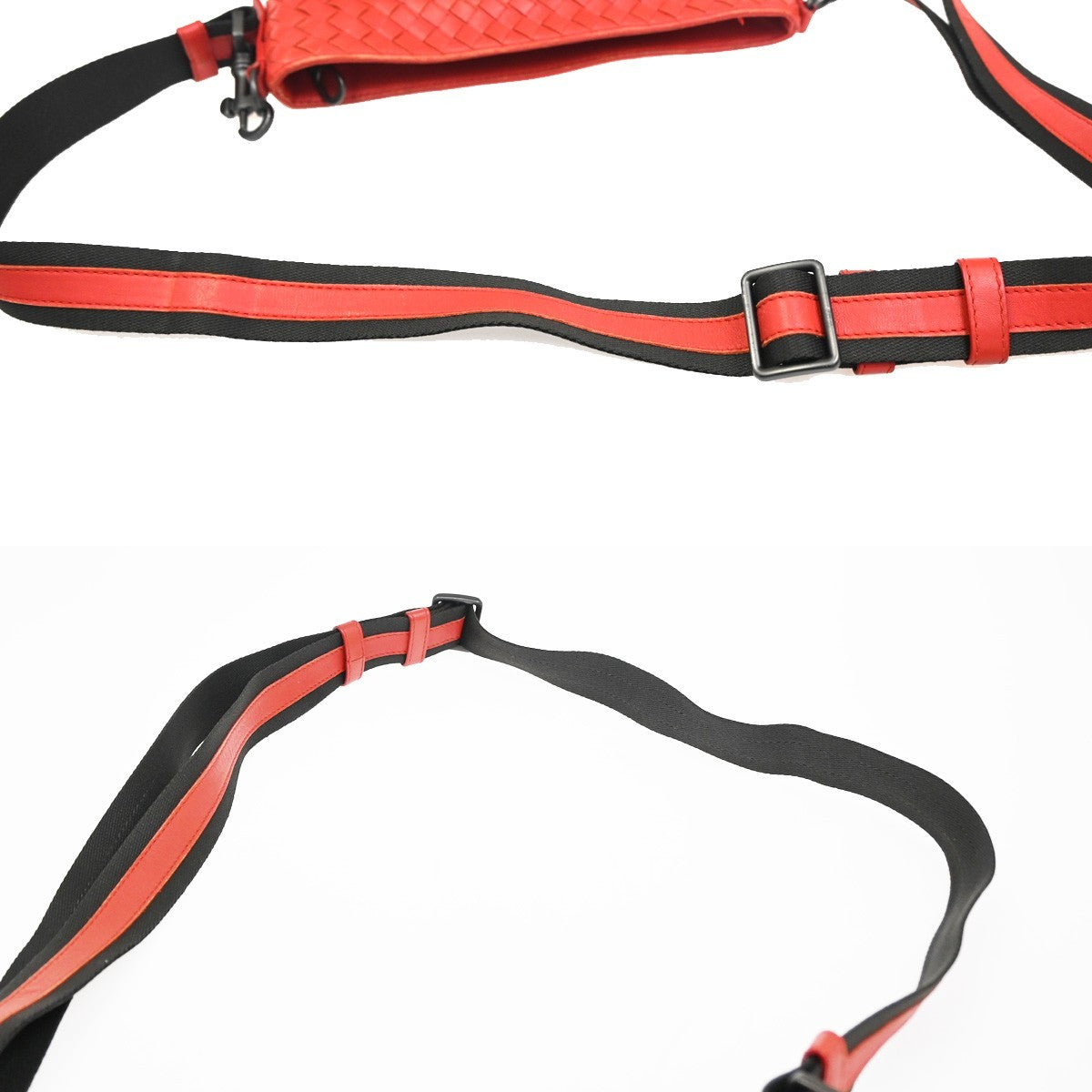 Bottega Veneta Flat Messenger Bag Intrecciato Nappa Red Leather Shoulder Bag Bag (Pre-Owned)