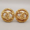 Chanel Vintage Cc Logo Round Clip-On Earrings Metal With Crystals Gold Gold_Plated,Pearl Earrings Jewelry (Pre-Owned)