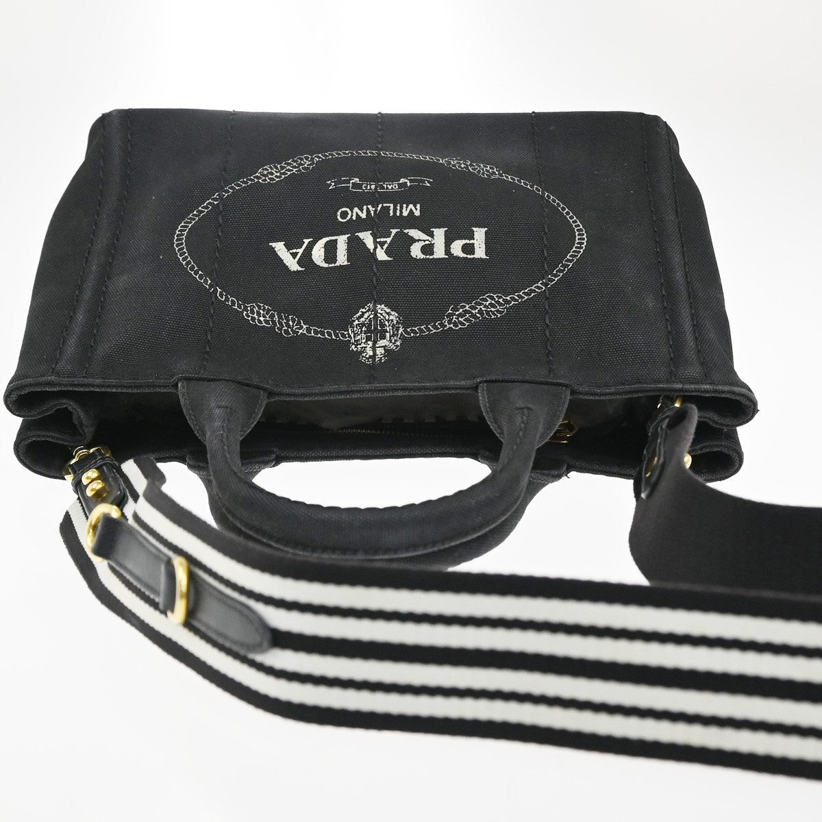 Prada Canapa Convertible Tote Canvas Black Canvas Tote Bag Bag (Pre-Owned)
