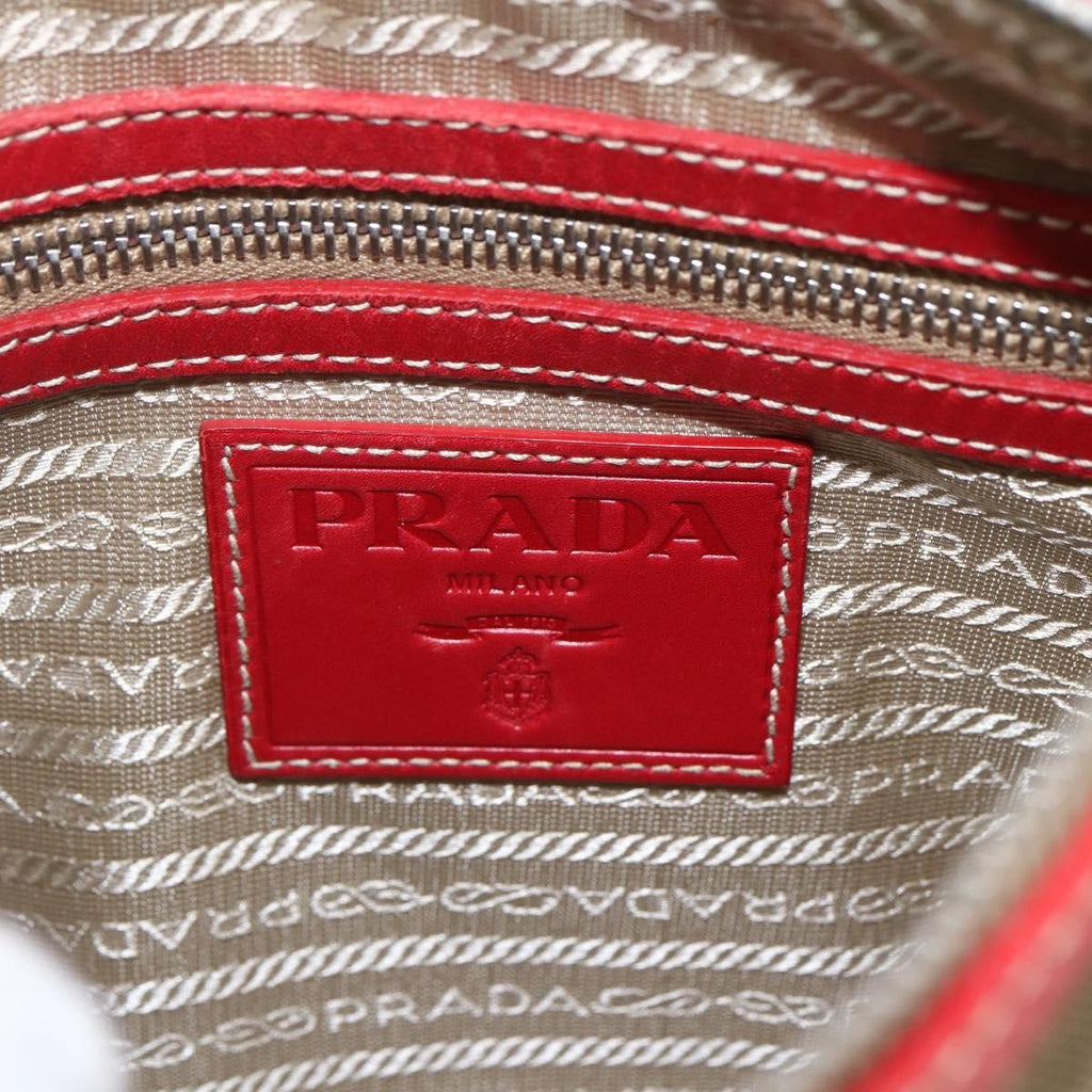 Prada Logo Zip Crossbody Bag Canvas Beige Canvas Shoulder Bag Bag (Pre-Owned)