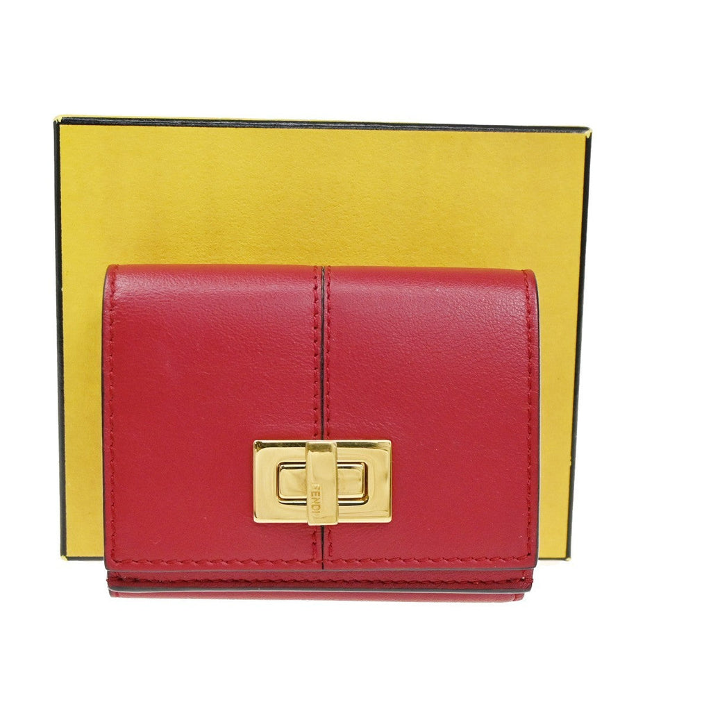 Fendi Peekaboo Wallet Leather Red Leather Wallets Accessory (Pre-Owned)