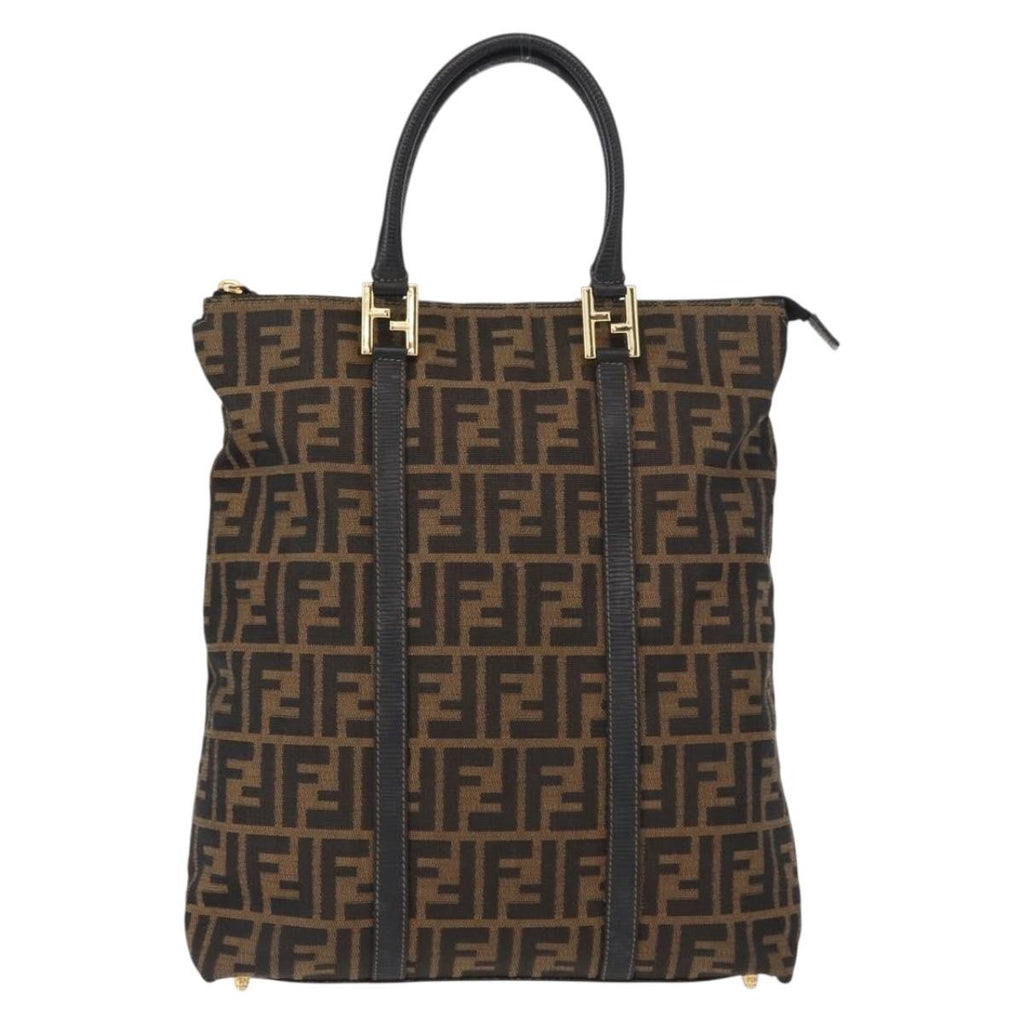 Fendi Zucca Tote Bag Canvas Black Canvas Tote Bag Bag (Pre-Owned)