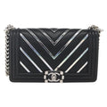 Chanel Boy Flap Bag Chevron Lambskin With Holographic Pvc Black Leather Shoulder Bag Bag (Pre-Owned)