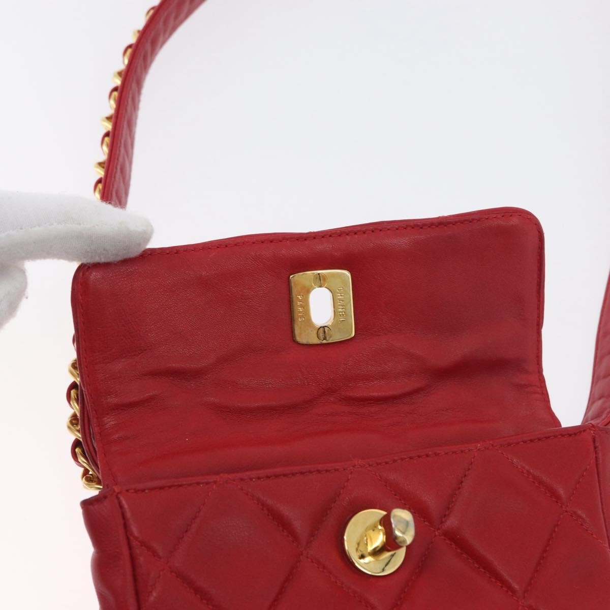 Chanel Vintage Cc Flap Waist Bag Quilted Lambskin Red Leather Clutche & Pouche Bag (Pre-Owned)