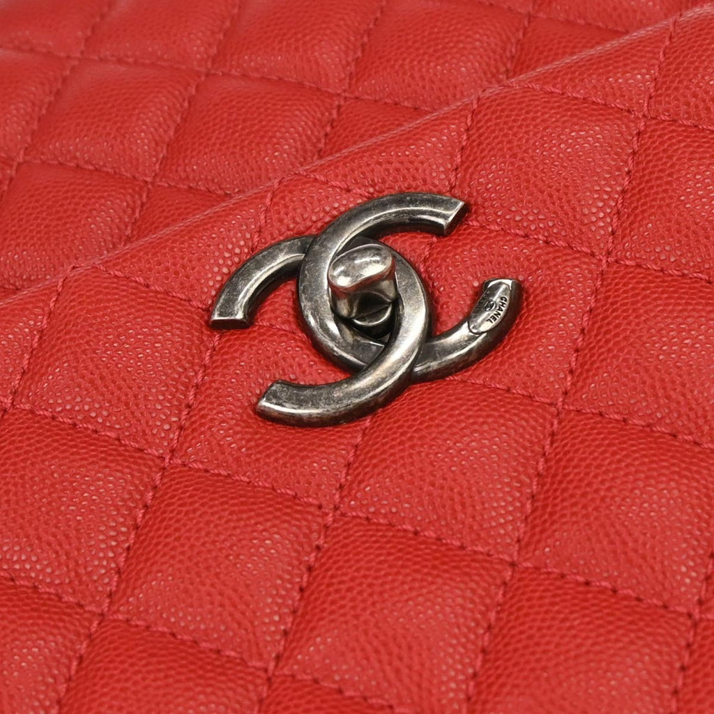 Chanel Coco Top Handle Bag Quilted Caviar Red Leather Handbag (Pre-Owned)