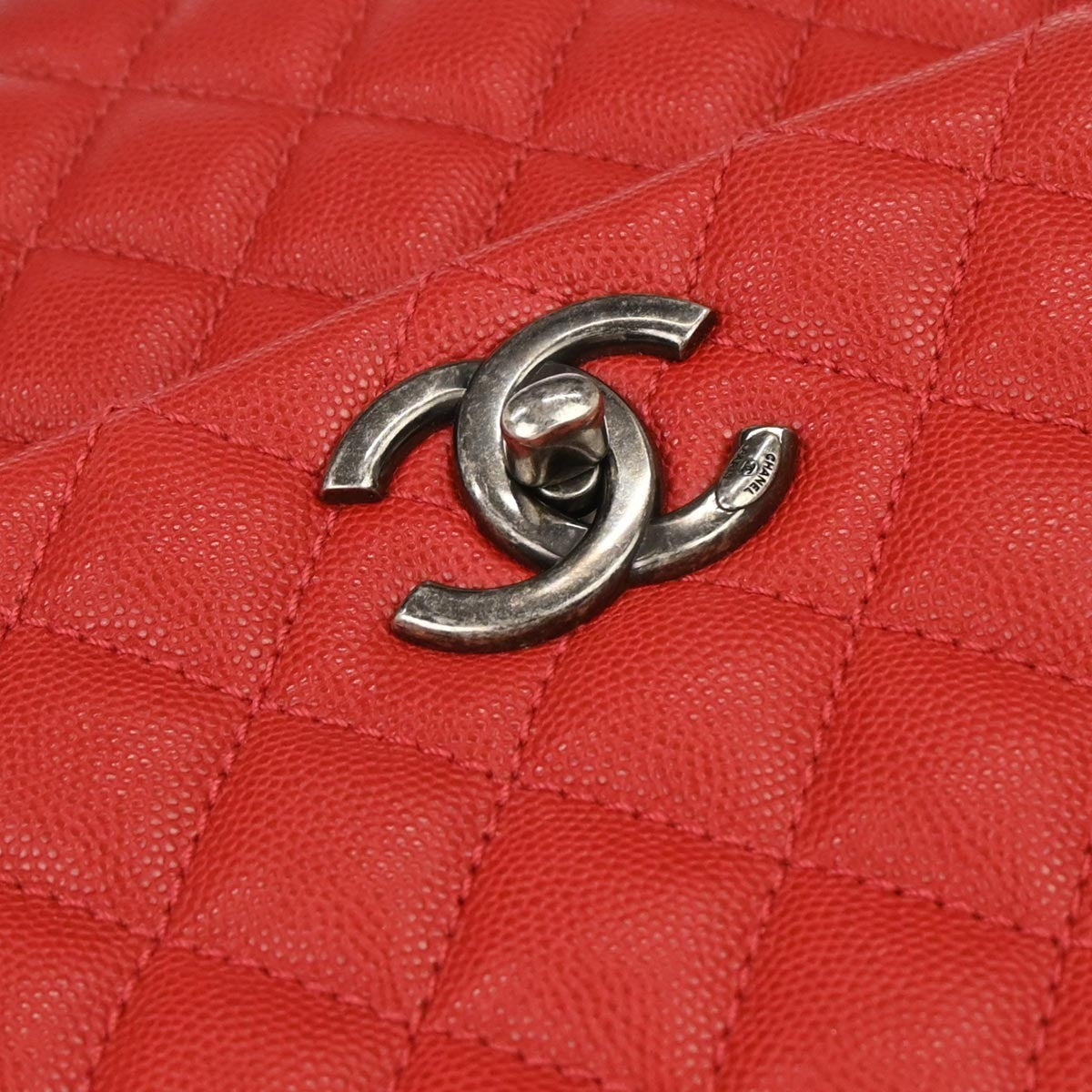 Chanel Coco Top Handle Bag Quilted Caviar Red Leather Handbag (Pre-Owned)