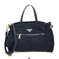Prada Zip Convertible Shopping Tote Tessuto With Saffiano Leather Navy Nylon Handbag (Pre-Owned)