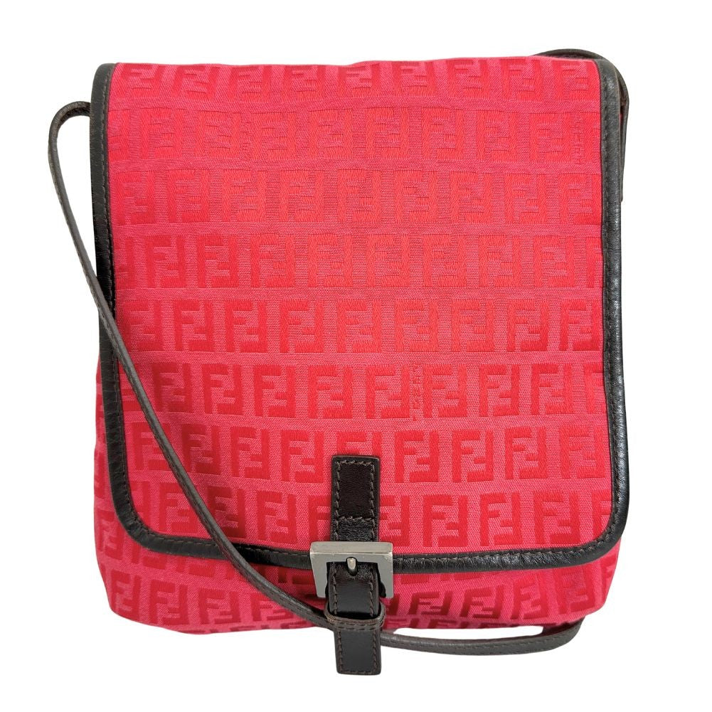 Fendi Flap Crossbody Bag Zucca Canvas Red Canvas Shoulder Bag Bag (Pre-Owned)