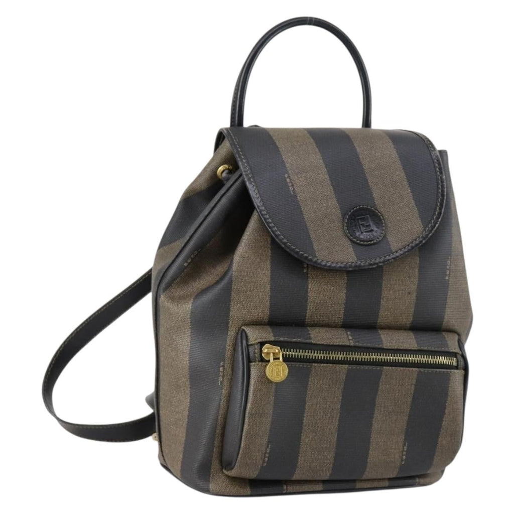 Fendi Pequin Front Pocket Backpack Coated Canvas Brown Pvc Backpack Bag (Pre-Owned)