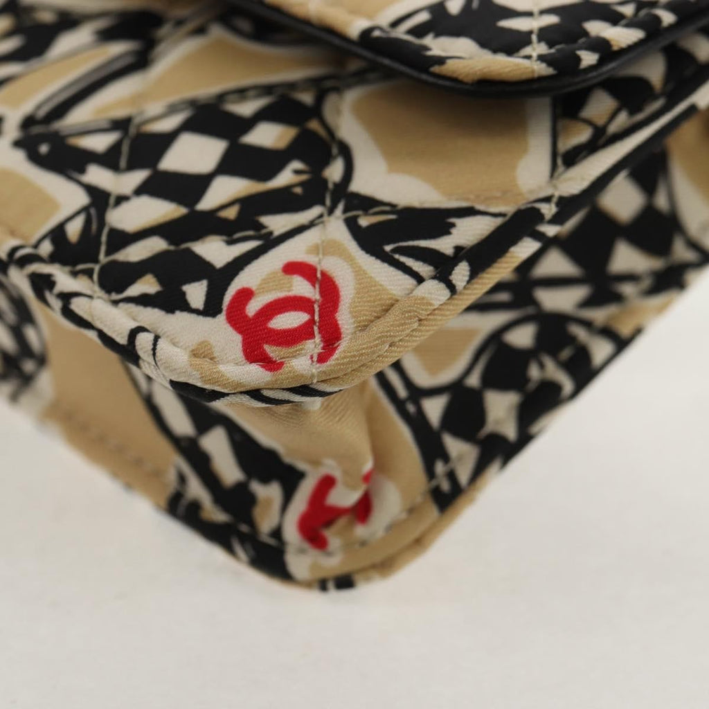 Chanel Flap Card Holder On Chain Quilted Printed Canvas Beige Satin Clutche & Pouche Bag (Pre-Owned)
