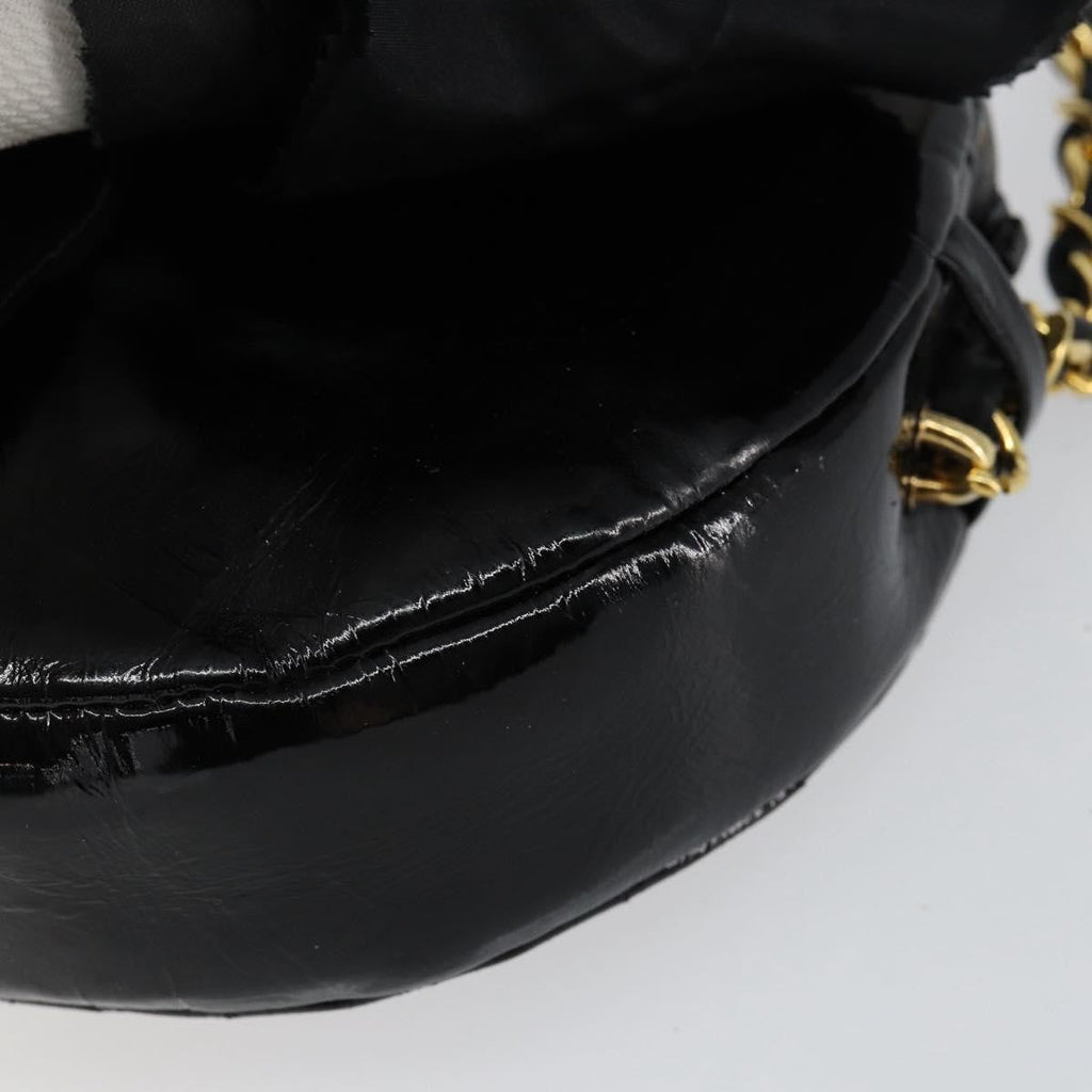 Chanel Vintage Camellia Round Evening Bag Lambskin And Satin Black Patent_Leather Clutche & Pouche Bag (Pre-Owned)