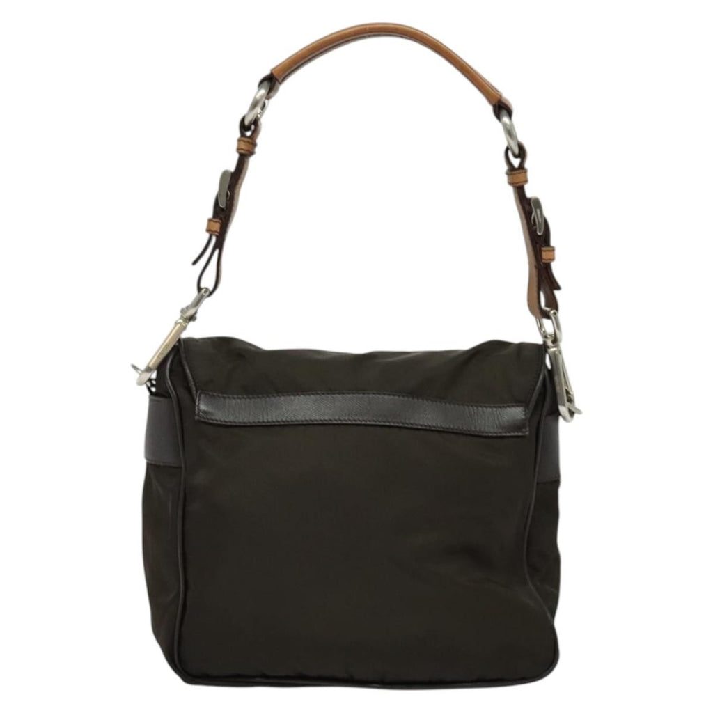 Prada Vintage Flap Shoulder Bag Nylon Khaki Nylon Shoulder Bag Bag (Pre-Owned)