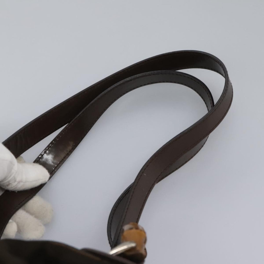 Gucci Vintage Bamboo Backpack Nylon And Patent Leather Brown Nylon Backpack Bag (Pre-Owned)