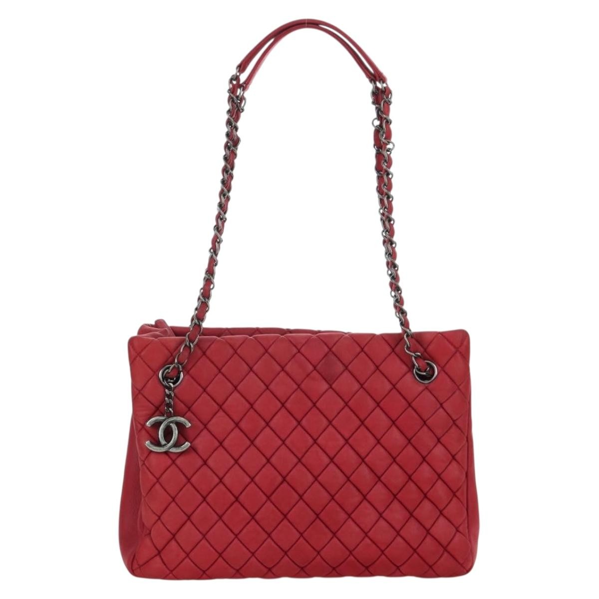 Chanel New Bubble Tote Quilted Calfskin Red Leather Tote Bag Bag (Pre-Owned)
