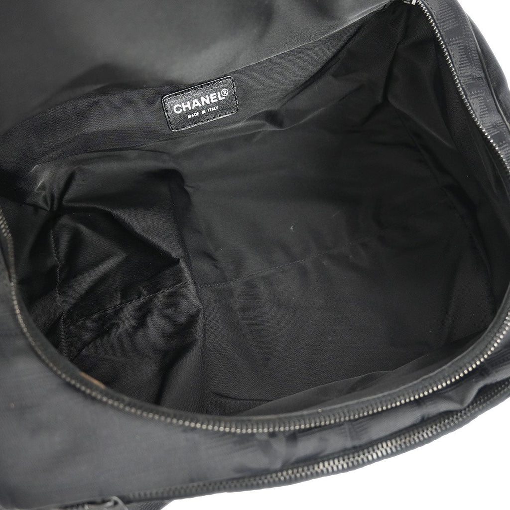 Chanel Travel Line Barrel Bag Nylon Black Nylon Handbag (Pre-Owned)