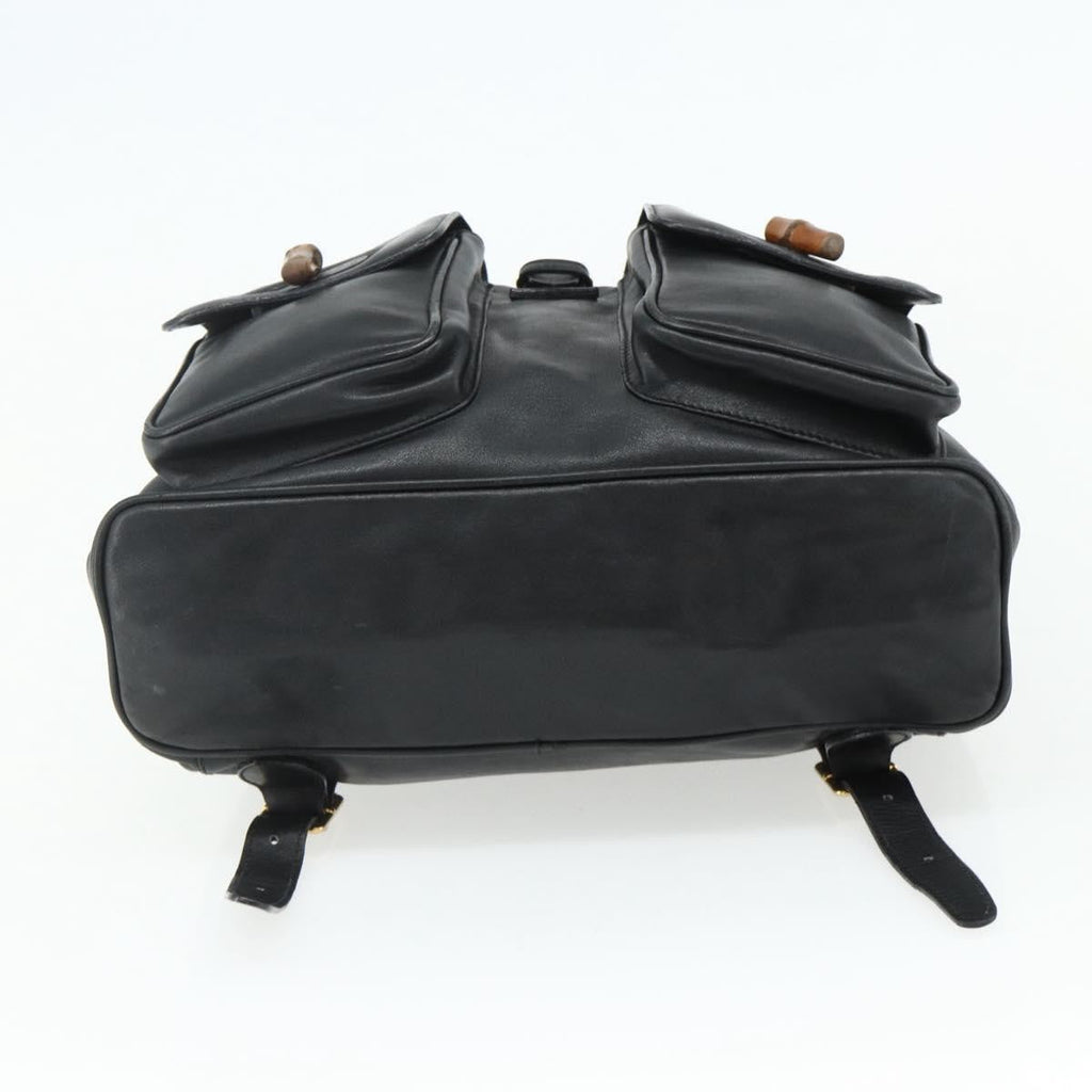 Gucci Vintage Bamboo Backpack Leather Black Leather Backpack Bag (Pre-Owned)