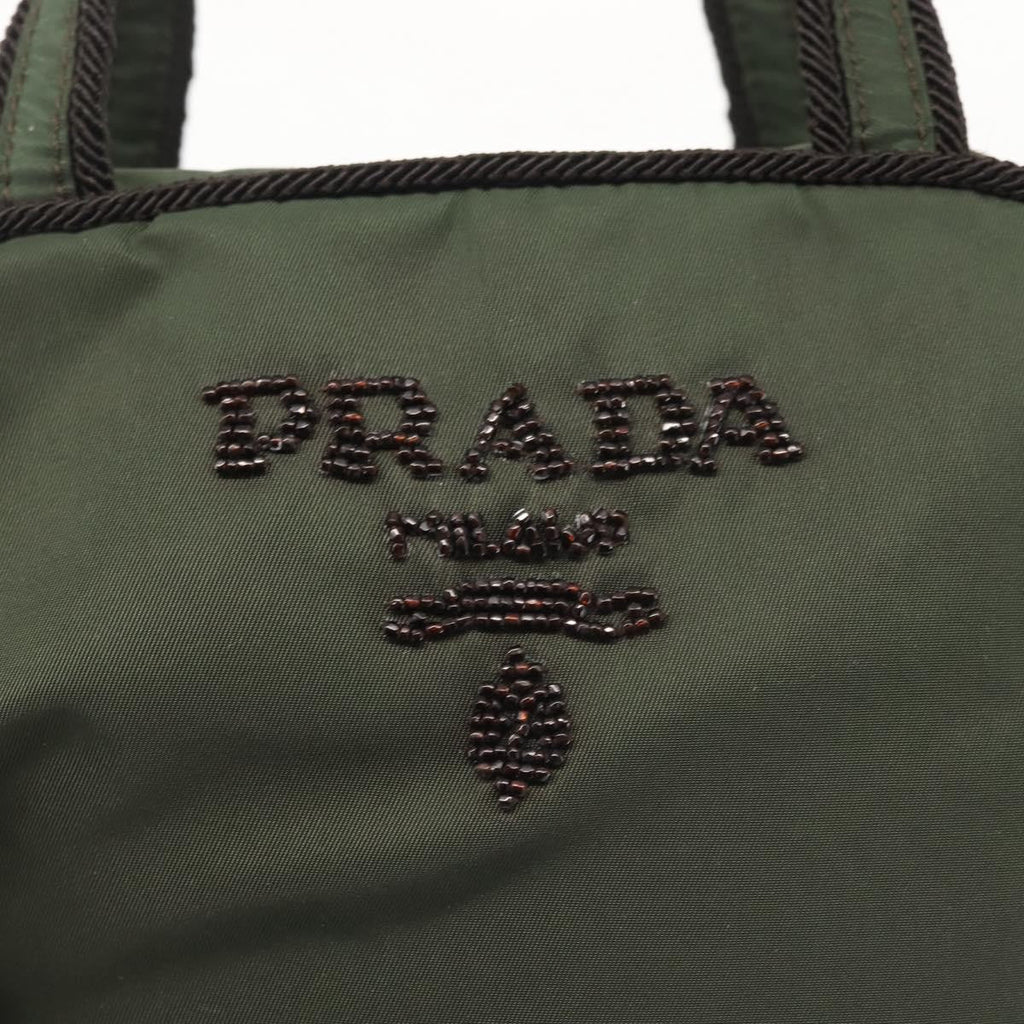 Prada Vintage Handbag Tessuto Khaki Nylon Handbag (Pre-Owned)