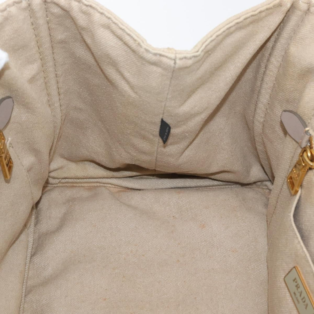 Prada Canapa Tote Canvas Beige Canvas Tote Bag Bag (Pre-Owned)