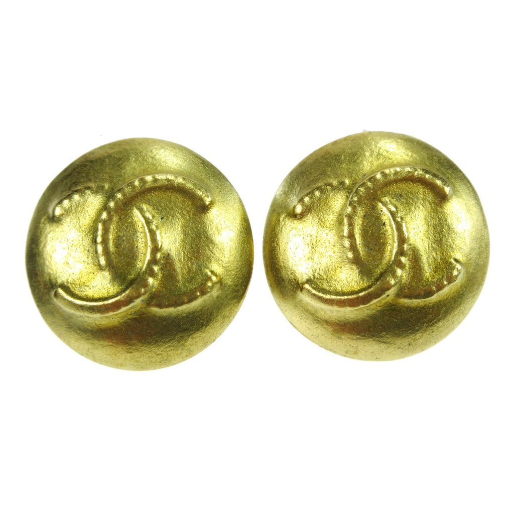 Chanel Cc Button Clip-On Earrings Metal Gold Gold_Plated Earrings Jewelry (Pre-Owned)