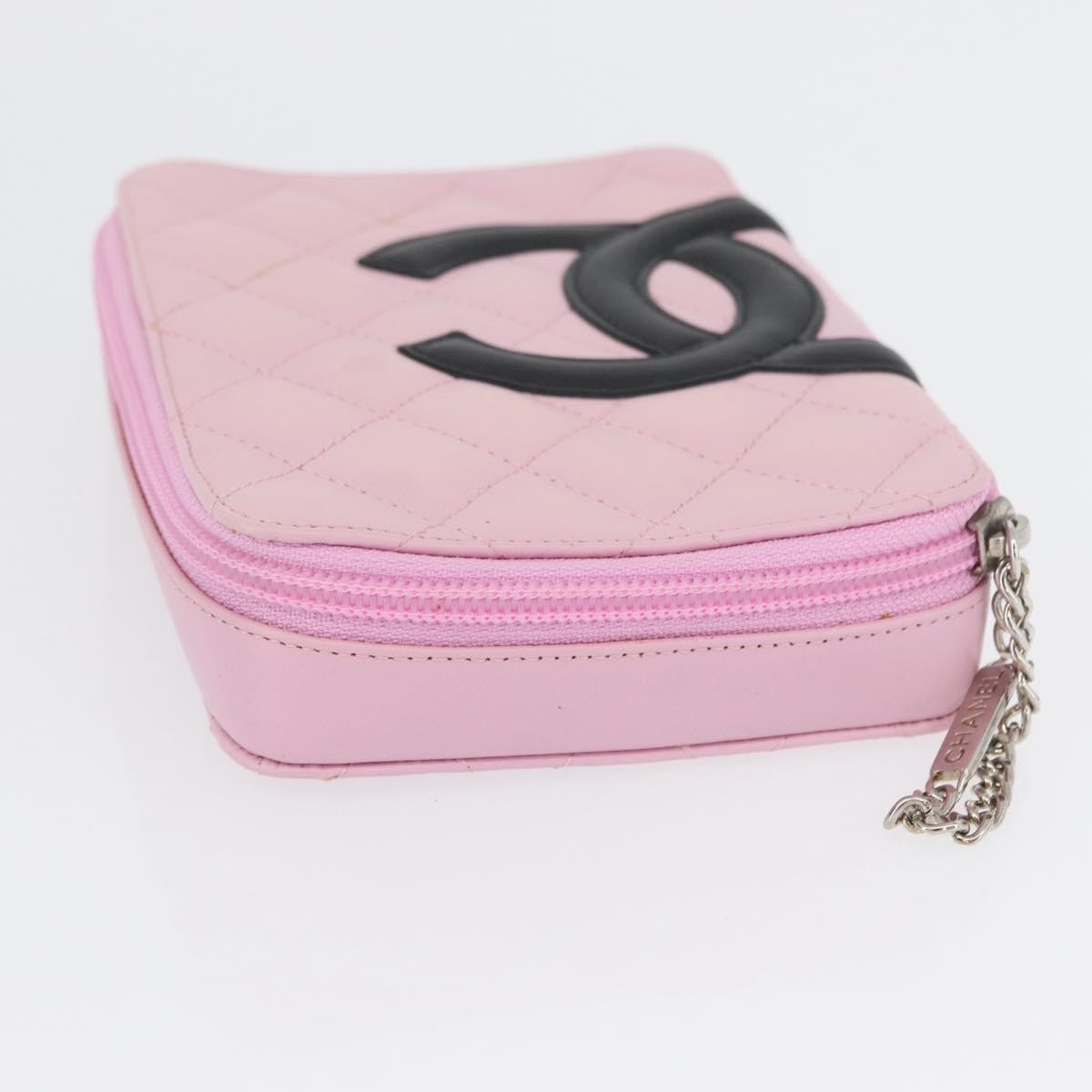 Chanel Cambon Zip Around Cosmetic Case Quilted Leather Pink Leather Wallets Accessory (Pre-Owned)