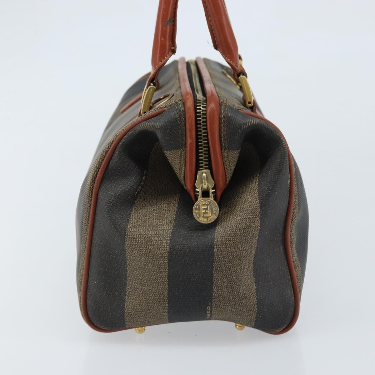 Fendi Vintage Pequin Convertible Boston Bag Coated Canvas Brown Canvas Handbag (Pre-Owned)