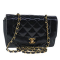 Chanel Vintage So Black Diana Flap Bag Quilted Patent Black Patent_Leather Shoulder Bag Bag (Pre-Owned)