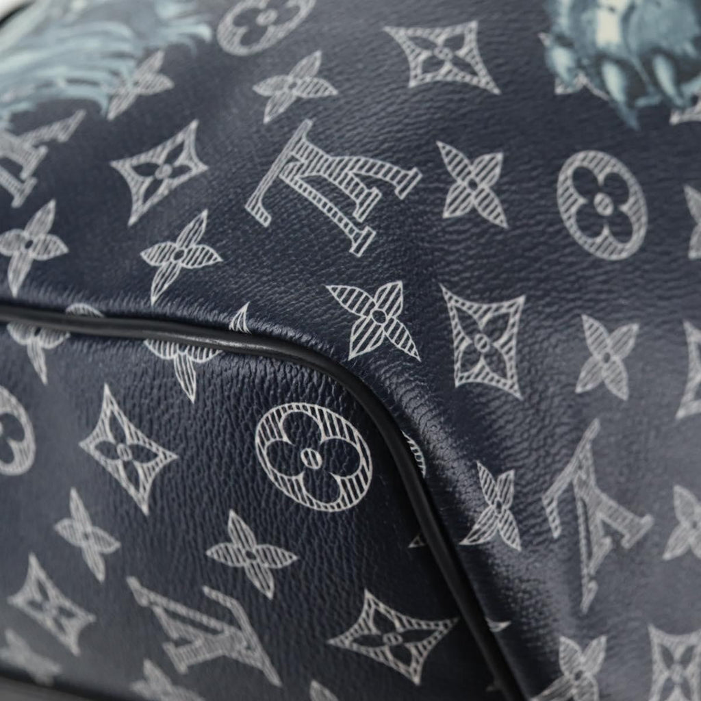 Louis Vuitton Keepall Bandouliere Bag Limited Edition Chapman Savane Monogram Canvas Navy Canvas Travel Bag Bag (Pre-Owned)