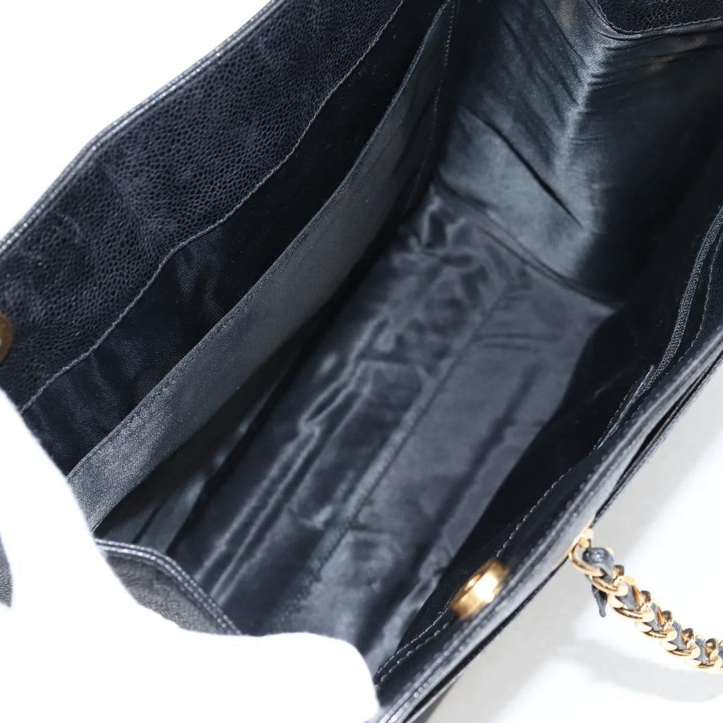 Chanel Vintage Cc Lock Pocket Chain Tote Caviar Black Leather Tote Bag Bag (Pre-Owned)