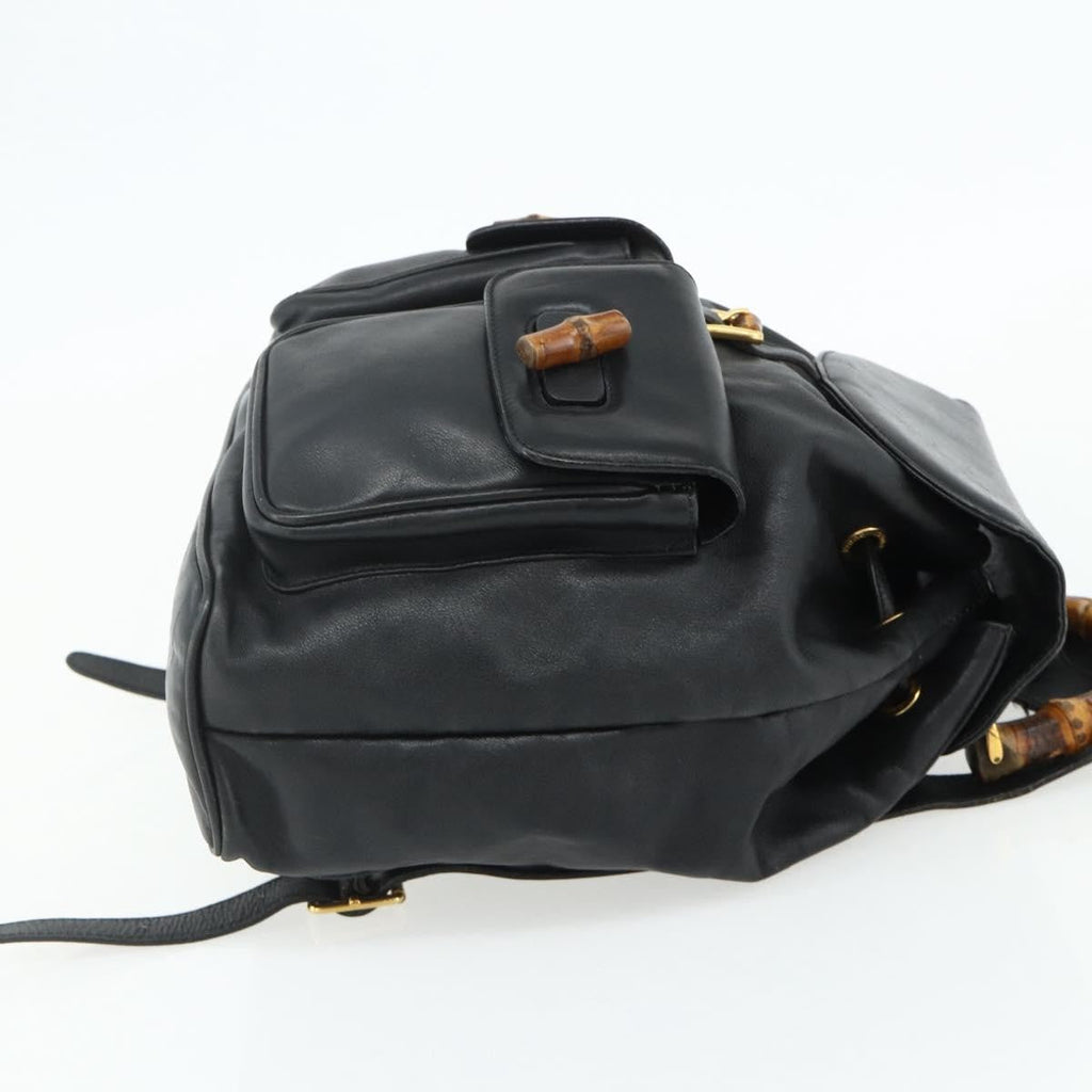 Gucci Vintage Bamboo Backpack Leather Black Leather Backpack Bag (Pre-Owned)