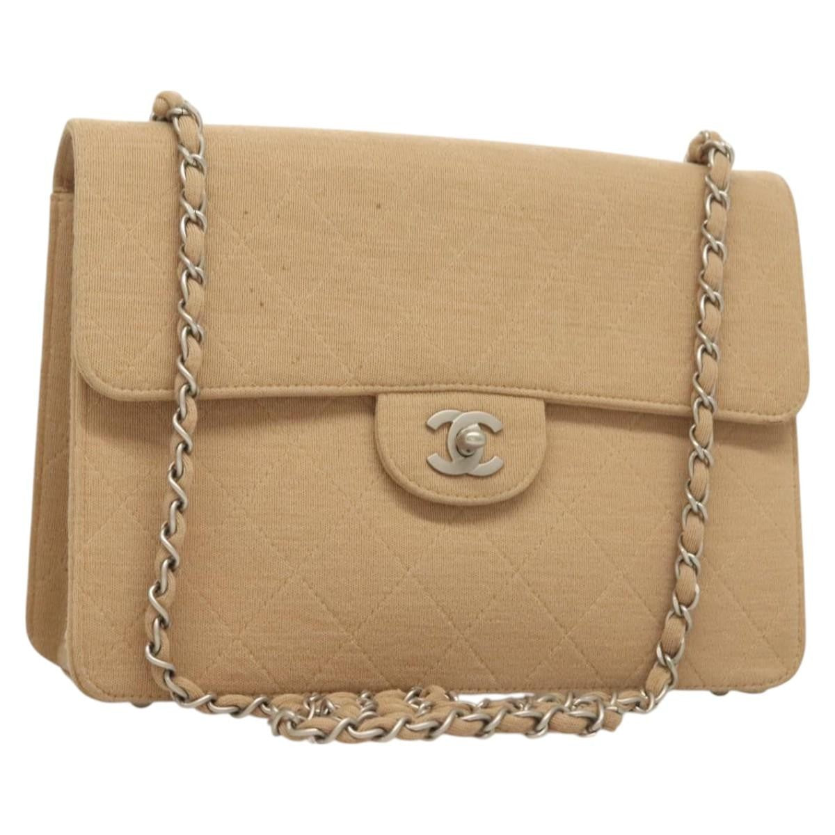 Chanel Matelasse Chain Shoulder Bag Leather Beige Cotton Shoulder Bag Bag (Pre-Owned)