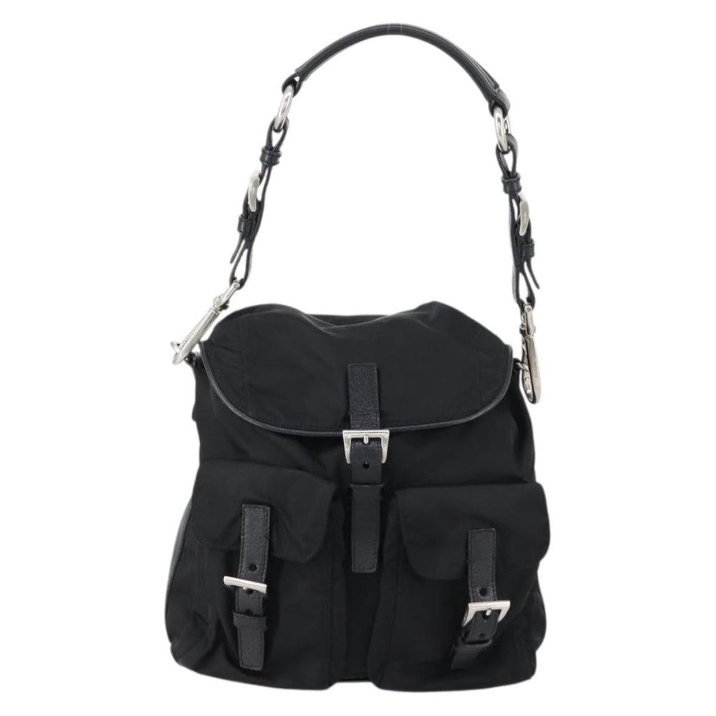 Prada Double Pocket Shoulder Bag Tessuto Black Nylon Shoulder Bag Bag (Pre-Owned)