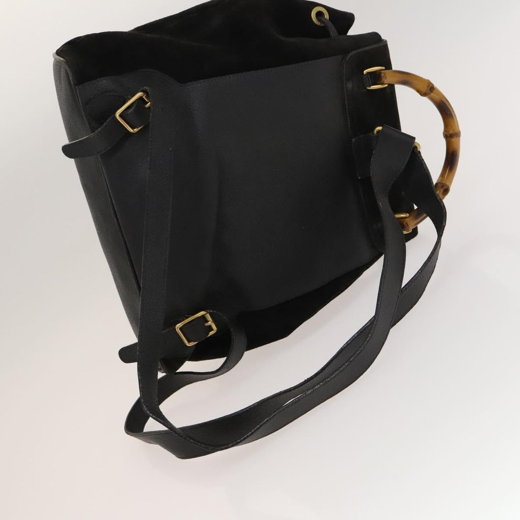 Gucci Vintage Bamboo Backpack Suede And Leather Black Suede Backpack Bag (Pre-Owned)