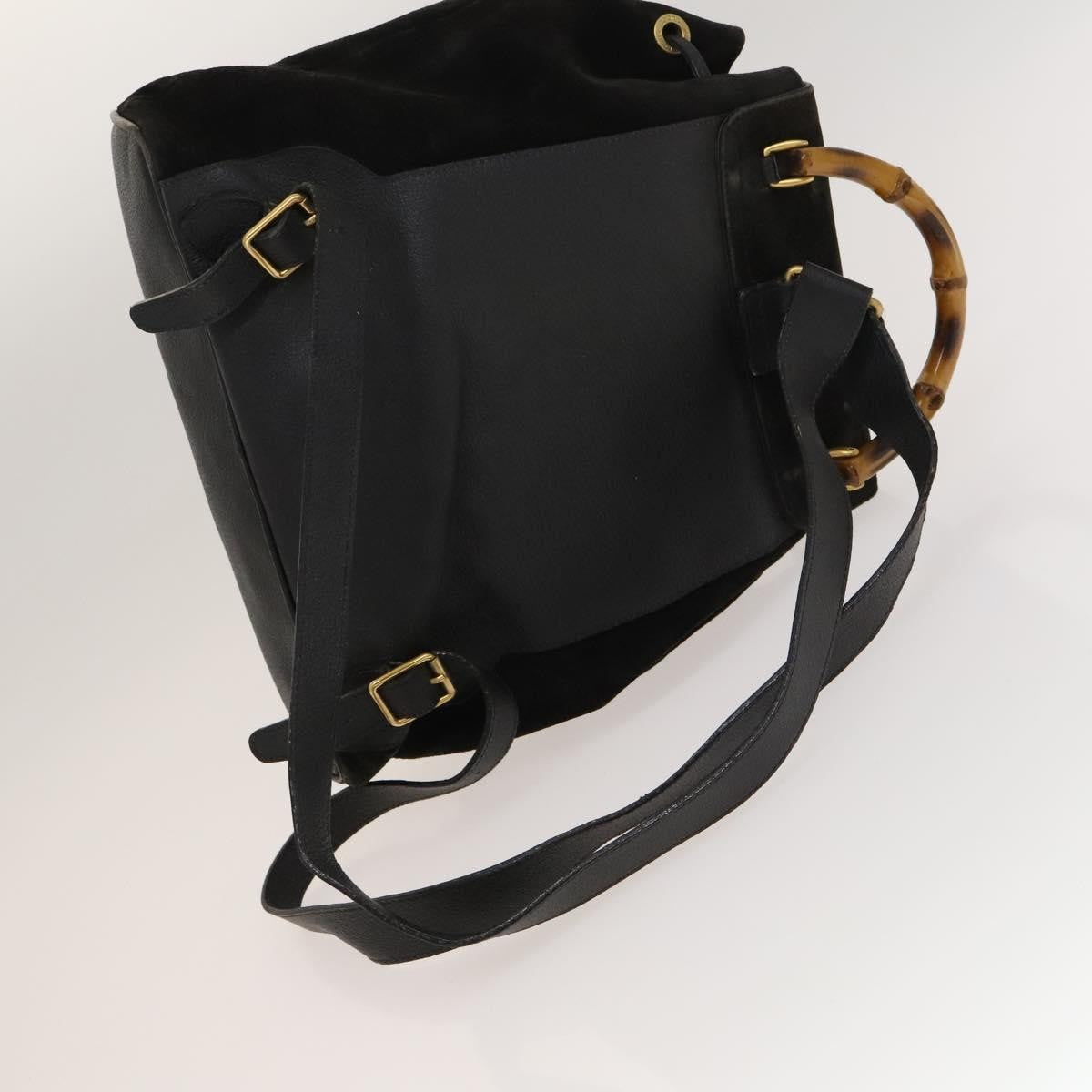 Gucci Vintage Bamboo Backpack Suede And Leather Black Suede Backpack Bag (Pre-Owned)
