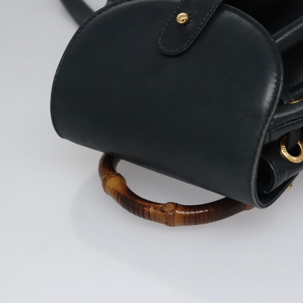 Gucci Vintage Bamboo Backpack Leather Black Leather Backpack Bag (Pre-Owned)