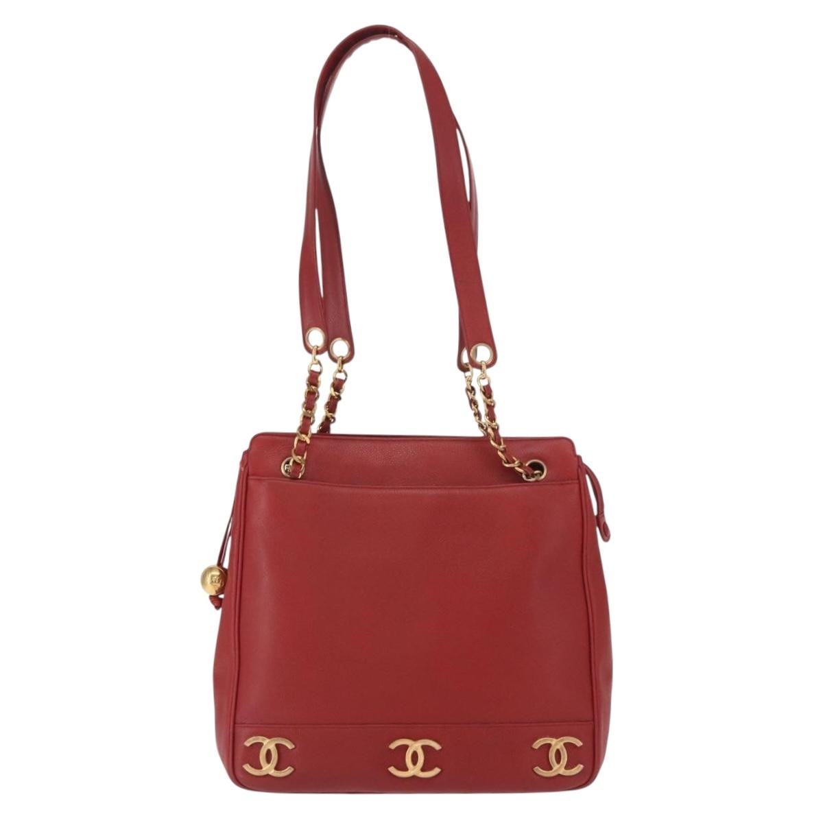 Chanel Vintage Metal Cc Shoulder Bag Caviar Red Leather Shoulder Bag Bag (Pre-Owned)