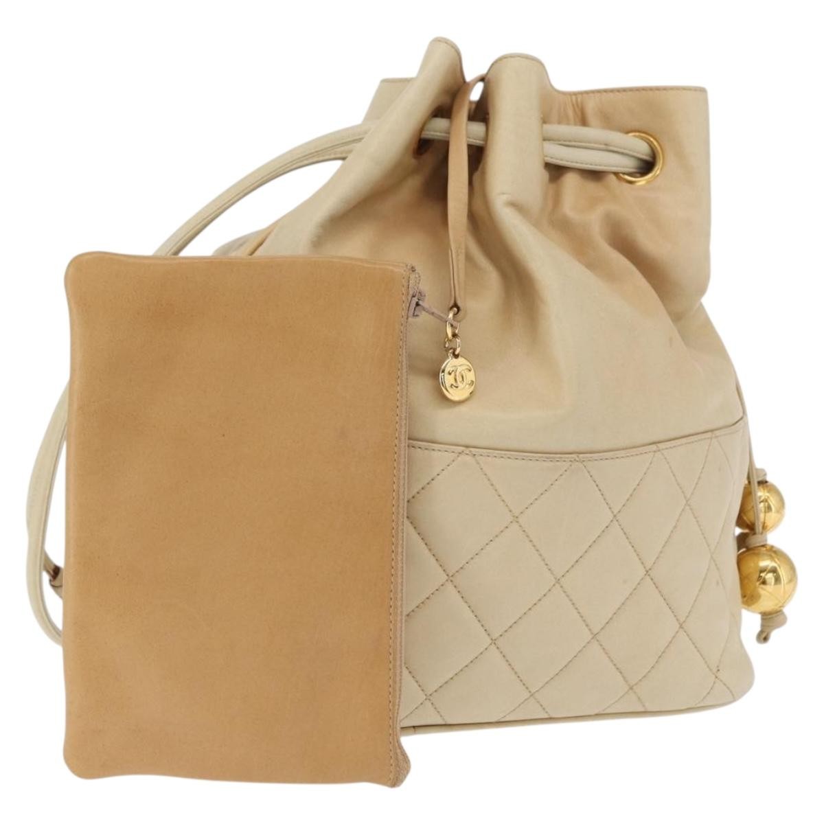 Chanel Gabrielle Drawstring Bag Quilted Calfskin Beige Leather Shoulder Bag Bag (Pre-Owned)