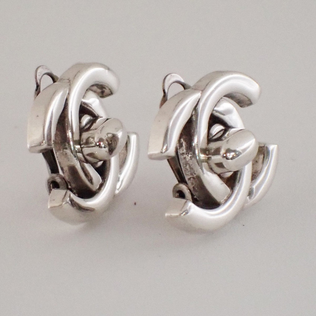 Chanel Cc Turnlock Clip-On Earrings Metal Silver Silver_Plated Earrings Jewelry (Pre-Owned)