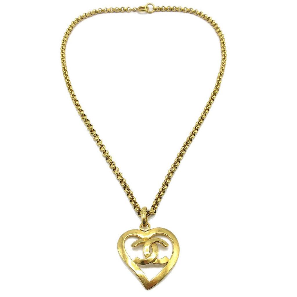Chanel Cc Heart Pendant Necklace Metal Gold Gold_Plated Necklace Jewelry (Pre-Owned)