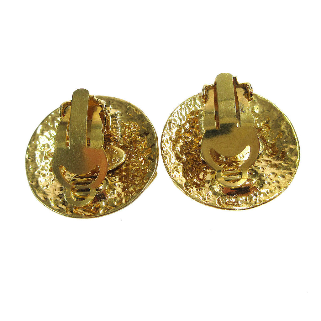 Chanel Vintage Cc Round Clip-On Earrings Metal Gold Gold_Plated Earrings Jewelry (Pre-Owned)