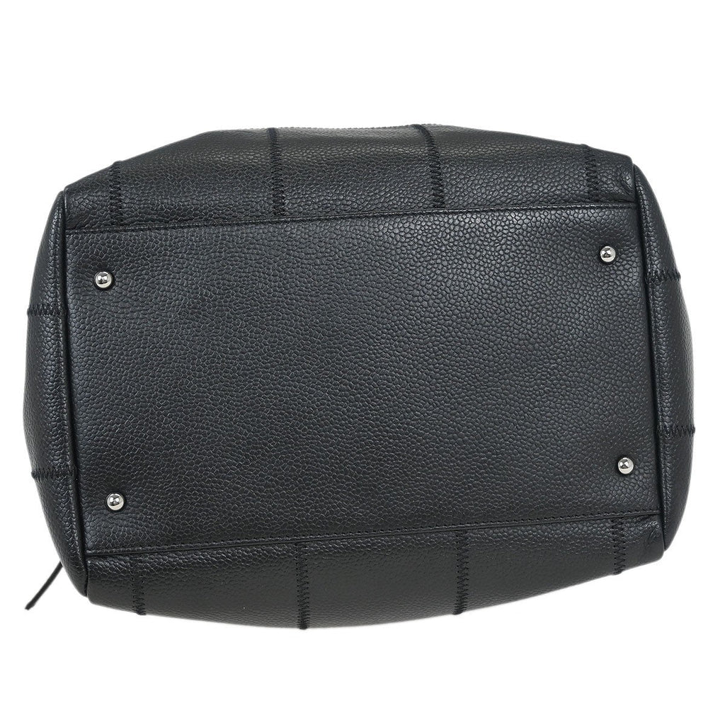 Chanel Square Stitch Bowler Bag Quilted Caviar Black Leather Shoulder Bag Bag (Pre-Owned)