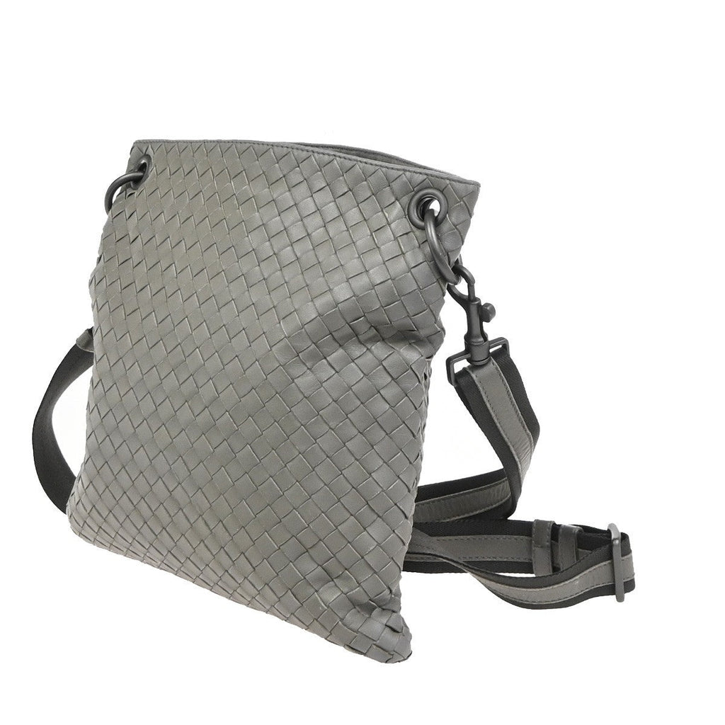 Bottega Veneta Flat Messenger Bag Intrecciato Nappa Gray Leather Shoulder Bag Bag (Pre-Owned)